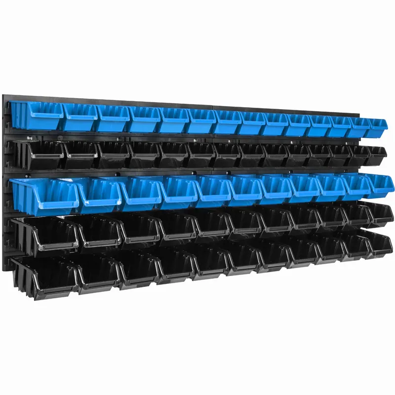 Superhinta Säilytysjärjestelmän seinähylly 1152 x 390 mm 61 kpl. laatikot Pinoamislaatikot, kouruhylly, säilytysastiat Erittäin vahvat seinäpaneelit Laajennettava hylly Työpajahyllyt, varastohyllyt, työpajan seinähyllyt, ladattavat hyllyt