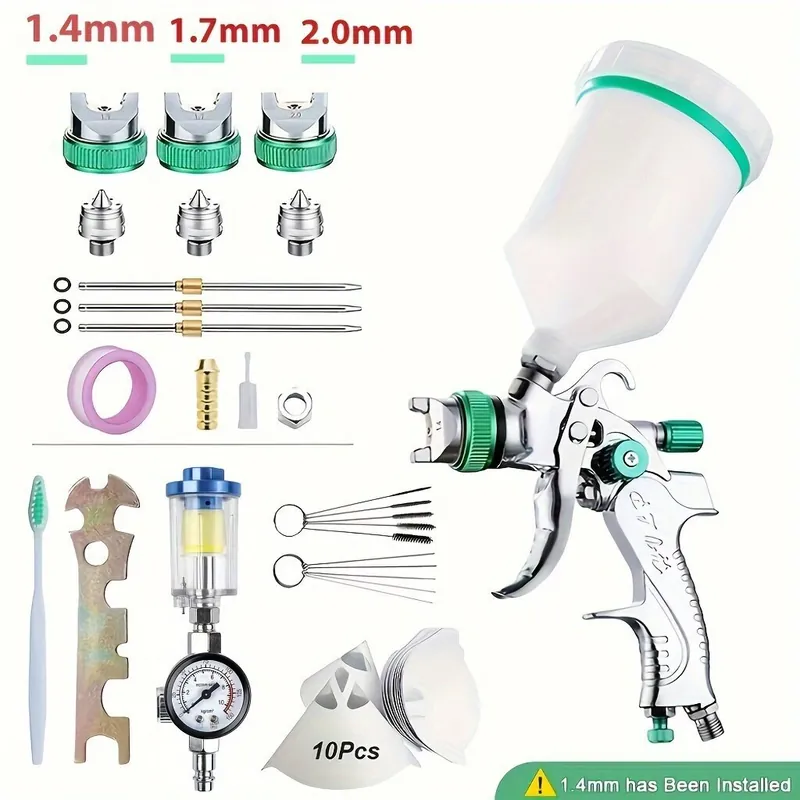 Alennettu Hinta Ammattilainen HVLP Ruiskupistooli 1.4/1.7/2.0mm Suutin Painovoima Automaalaus Huonekalut DIY Maalaussarja