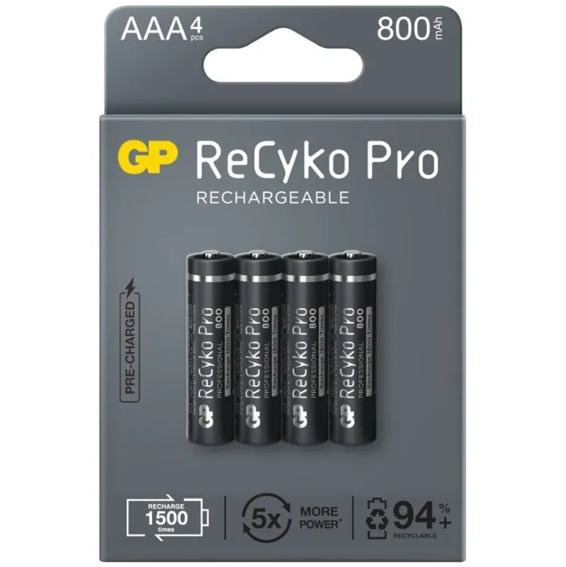 Kausialennus ladattava akku, aaa (hr03), 1,2 v, 800 mah, gp, paperikotelo, 4 kpl, recyko pro