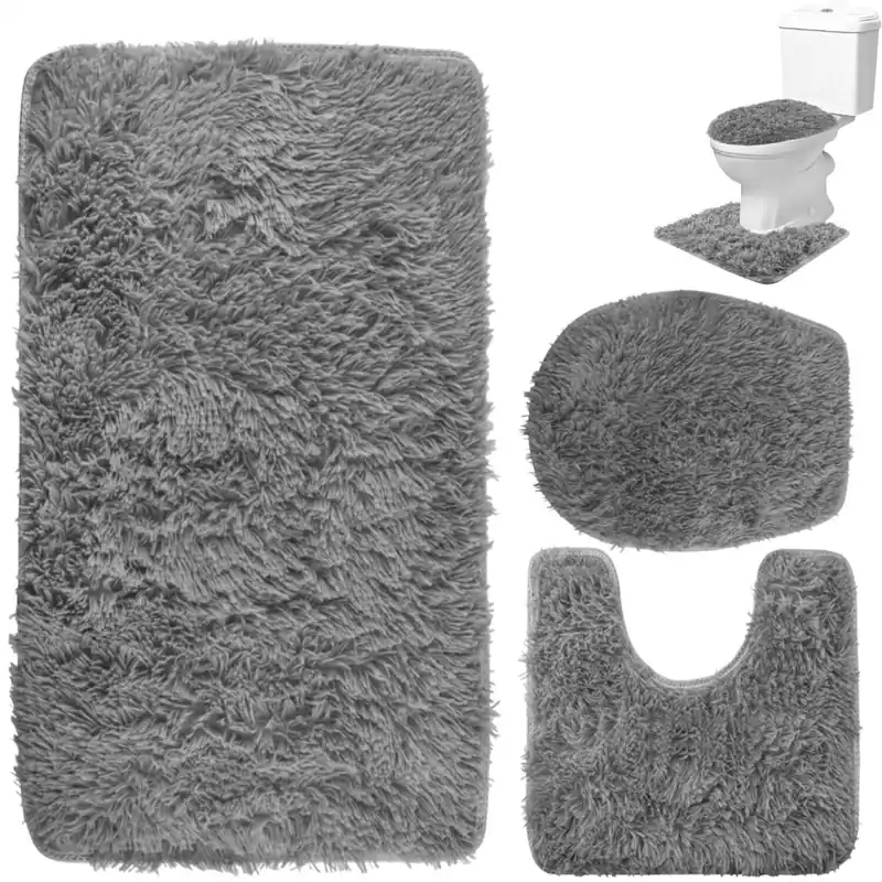 Kylpyhuoneen matto - kaksikokoinen setti harmaa 80/50,5 cm ja sininen 50/50 cm Eniten Myyty