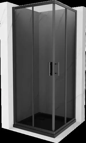 Merkkituote Mexen Rio neliönmuotoinen suihkukaappi 80 x 80 cm, grafiitti, musta + Flat suihkuallas, musta - 860-080-080-70-40-4070B