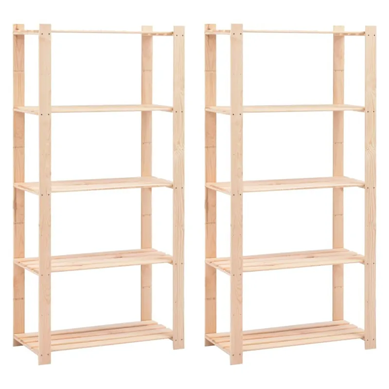 vidaXL 5-kerroksiset varastohyllyt 2 kpl 80x38x170cm täysi mänty 250kg, Kreminė spalva Uutuus