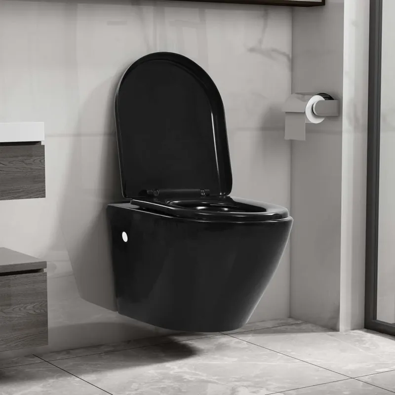 Osta Nyt vidaXL Seinäkiinnitettävä WC ei huuhtelurengasta keraaminen musta