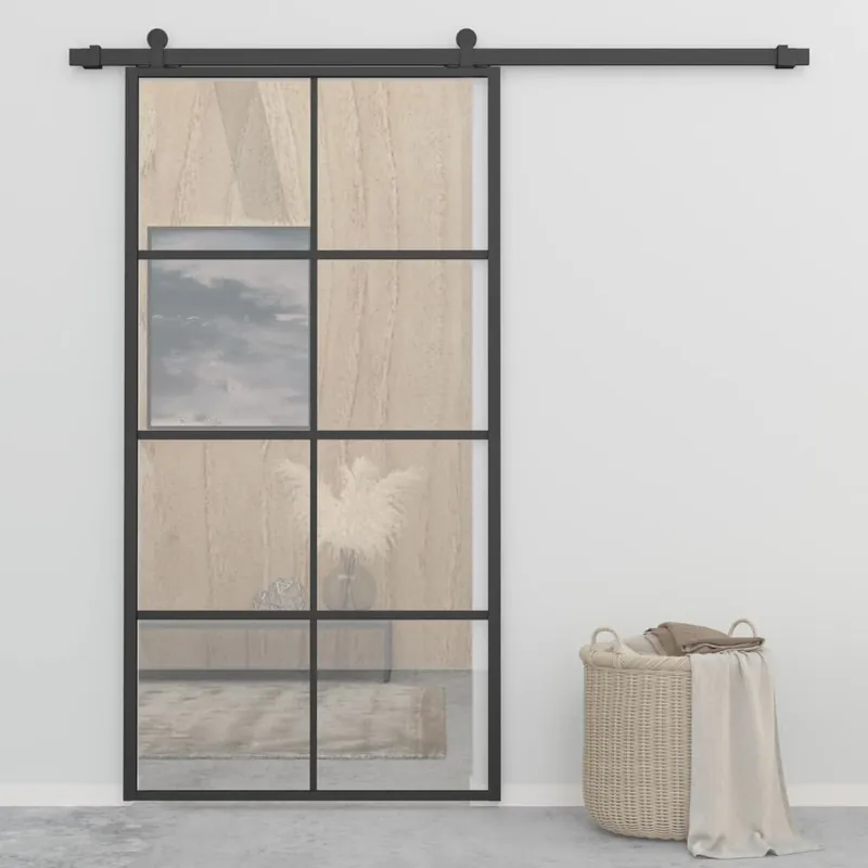 Alennettu Hinta Liukuovi alumiini ja ESG-lasi 102,5x205 cm musta
