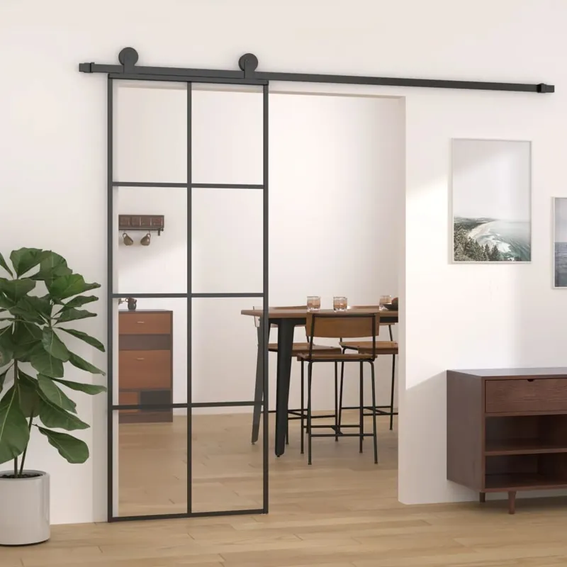 Viimeinen Mahdollisuus Liukuovi musta 76x205 cm ESG-lasi ja alumiini