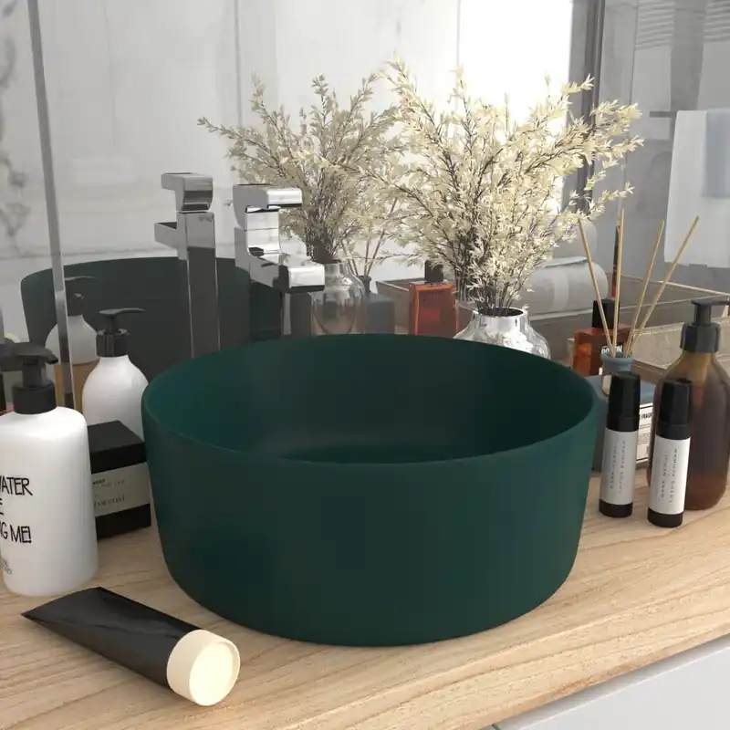 Ylellinen pesuallas pyöreä matta tummanvihreä 40x15 cm keraami Viimeinen Mahdollisuus