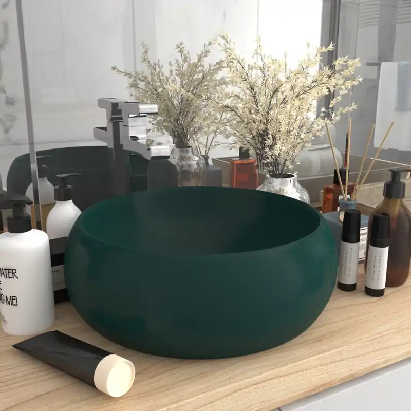Ylellinen pesuallas pyöreä matta tummanvihreä 40x15 cm keraami Poisto