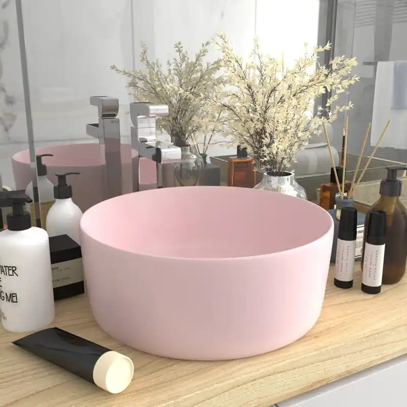 Ylellinen pesuallas pyöreä matta pinkki 40x15 cm keraamiikka Viikonlopputarjous