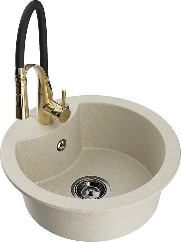 Mexen Diego graniittinen 1-osainen keittiöallas ja keittiöhana Aster, beige - 6512-69-73450-57-B Osta Verkossa