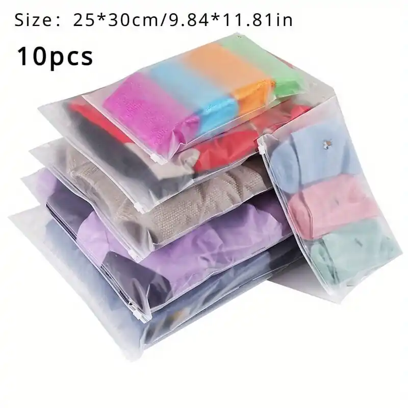10 kpl Huurrettu PE-vetoketjulliset Laukut Alusvaatteille ja Vaatteille Vain Rajoitetun Ajan