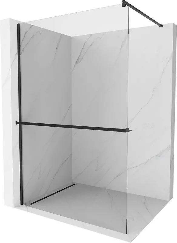 Walk-in suihkuseinä Mexen Kioto+ hyllyllä, Musta/kirkas lasi, 85 x 200 cm Pakollinen (Must-Have)