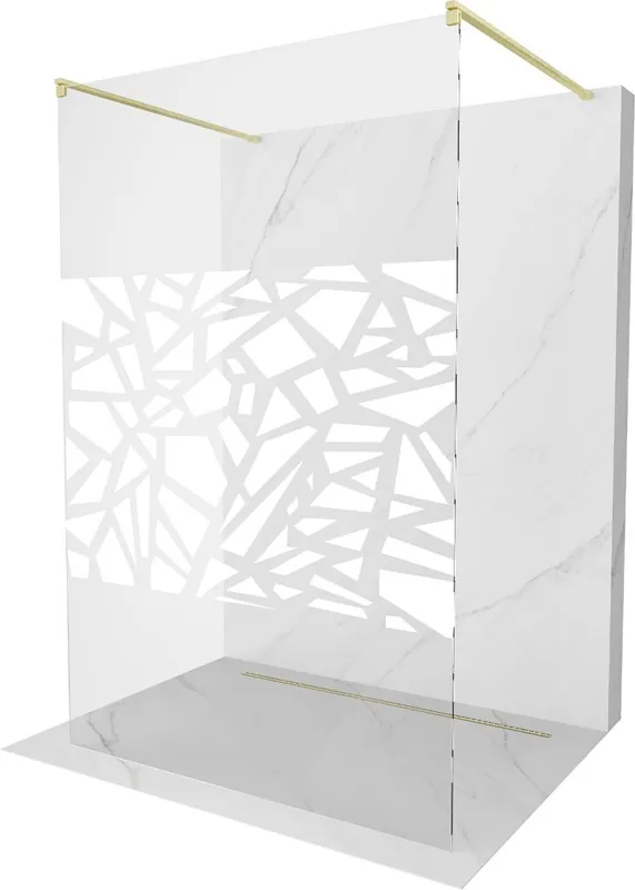 Korkea Laatu Mexen Kioto Walk-in suihkuseinä, Brushed gold, valkoinen kuvio, 100 x 200 cm