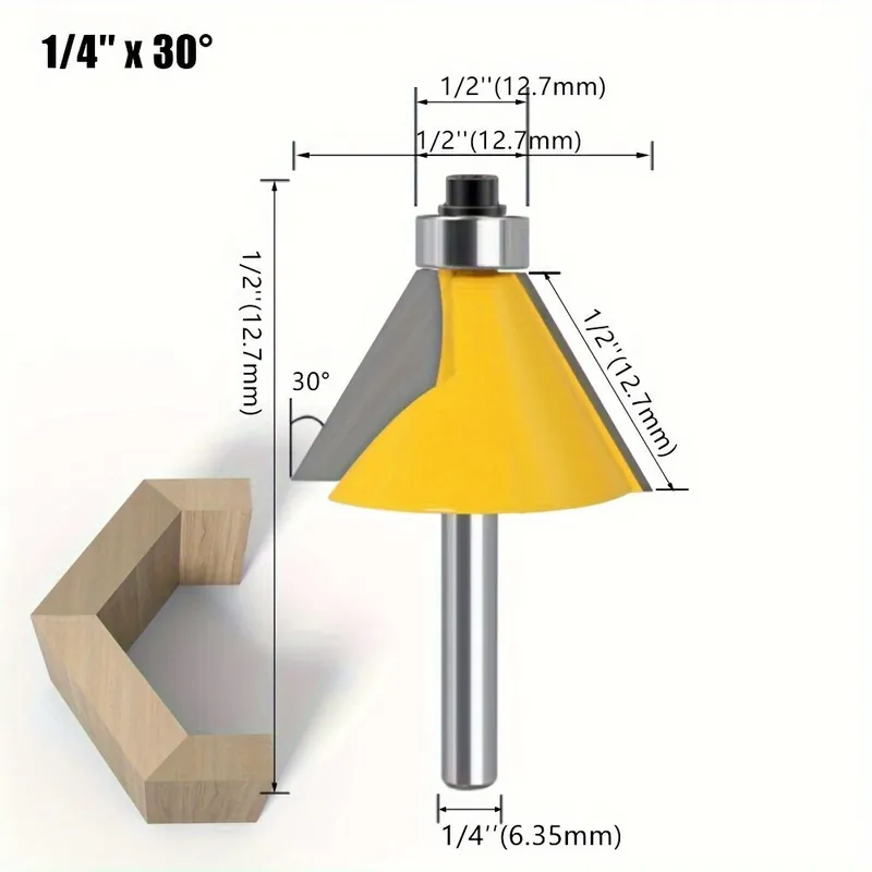 1kpl/5kpl 1/4in 1/2in varren kulma reunajyrsin laakerilla, puutyökalu reunojen muotoiluun., 1/4 colio * 30° Suosittu