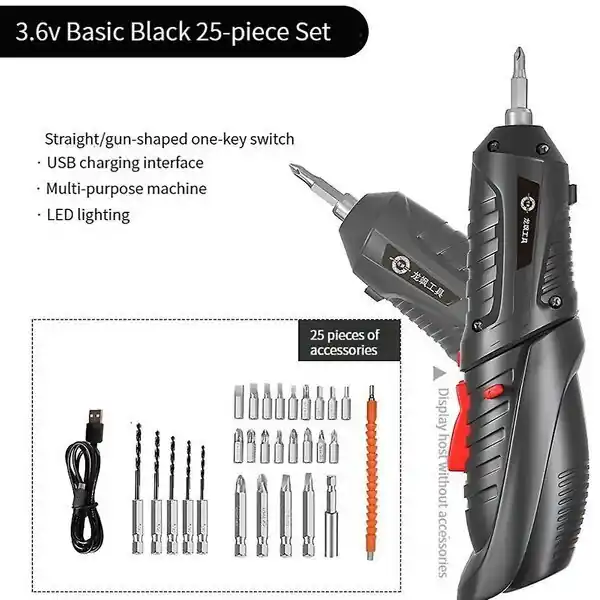 3,6 V Sähköruuvitaltta monitoiminen USB -ladattava litium -akkuruuvitaltta Fliting Mini Electric Ruuvitaltta Ket Musta 25kpl Tyyppi1 Turvallinen Maksu
