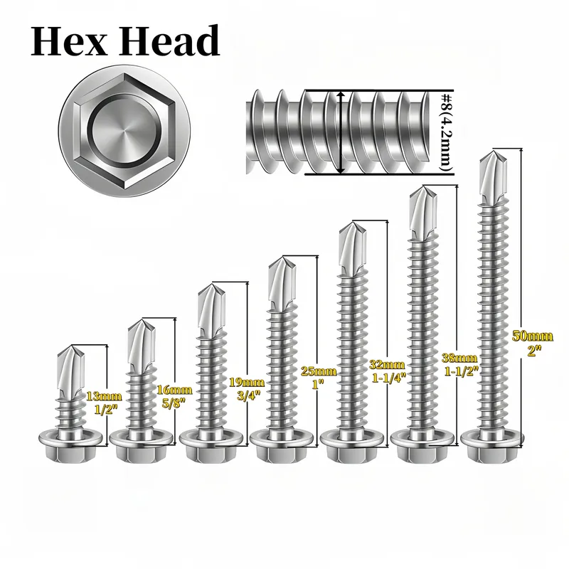100kpl Hex Pesukantaruuvit, Ruostumaton Teräs, 8x1/2"【4,2x13mm】 100 vnt Uusi Kokoelma