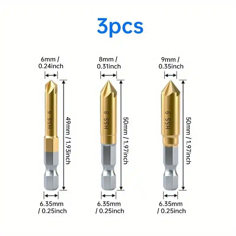 Tiitus-päällystetty upotuskärkisarja puutyöhön, 3 vnt (12–19 mm) Halpa