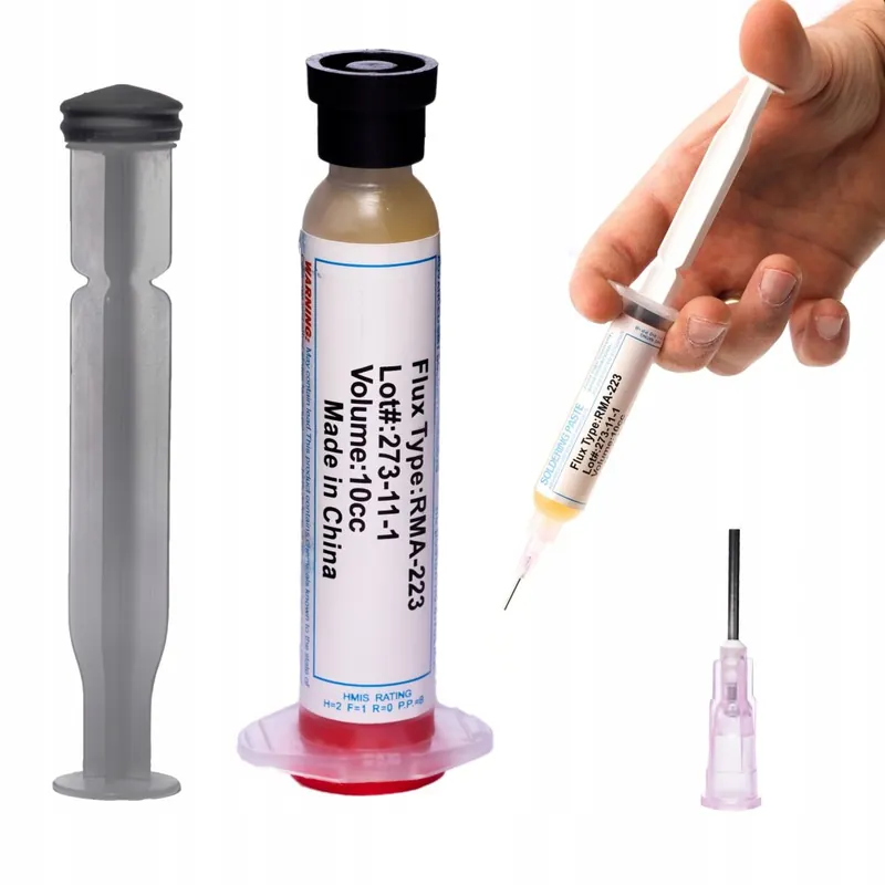 Asiakkaiden Suosikki Rosfix-juotosjuoste RMA-223 männällä ja neulalla + keltainen juotosjuoste laatikossa 60ml ZJ-18 + juoksute NC-559-ASM 10cc