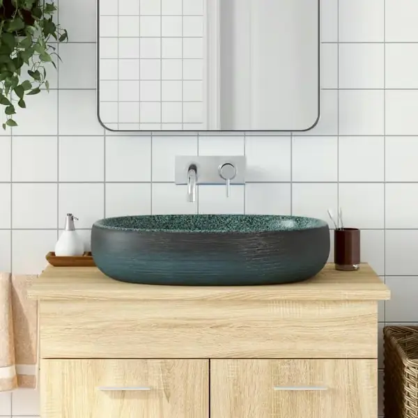 Bestseller vidaXL Pesuallas työtasolle turkoosi ovaali 59x40x14 cm keraaminen