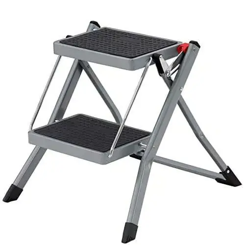 2-portaiset Tikkaat, Taitettavat Tikkaat, 20 Cm Leveät Liukukumilla Päällystetyt Askelmat, Kahvalla, Max. Staattinen Kuorma 150 Kg, Teräs, Harmaa J... Edullinen Hinta