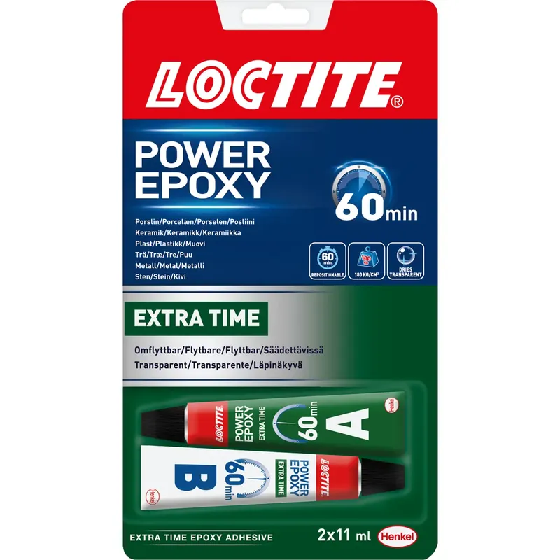 Epoksiliima Power Epoxy Extra Time 4 h 2 x 11 ml Loppuunmyynti