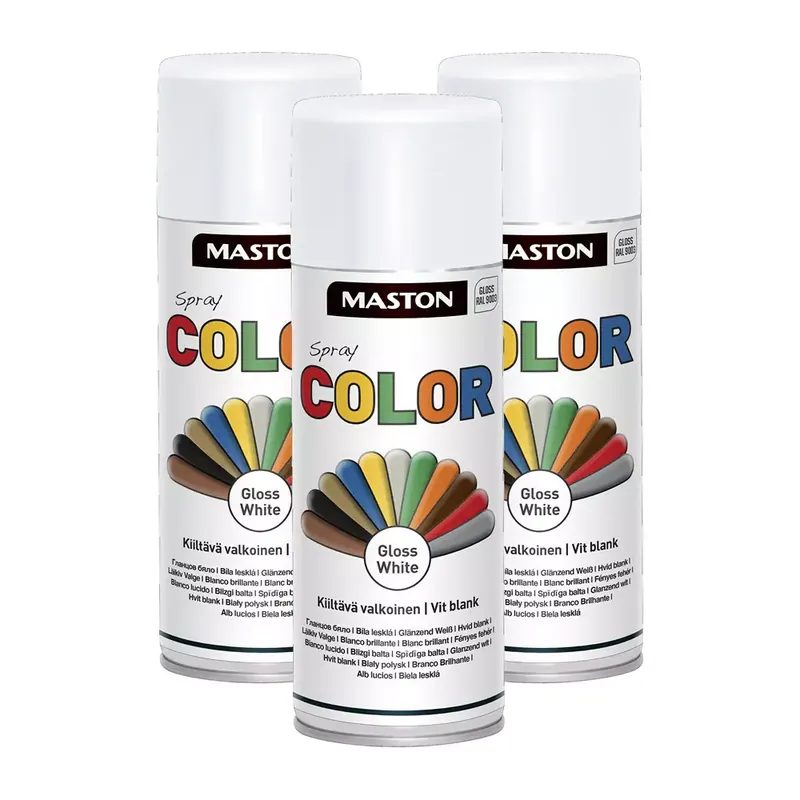Tarjous 3 x SPRAYMAALI KIILTÄVÄ VALKOINEN 400ML MASTON COLOR