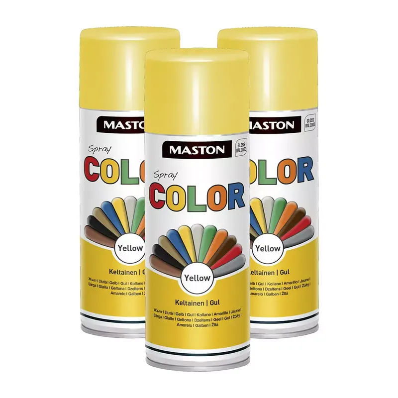 3 x SPRAYMAALI KELTAINEN 400ML MASTON COLOR Viikonlopputarjous