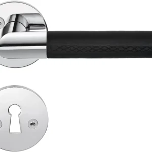 Väliovenpainike Beslagsboden Design B858KN avainkilvellä kiillotettu kromi/musta nahka Alennus
