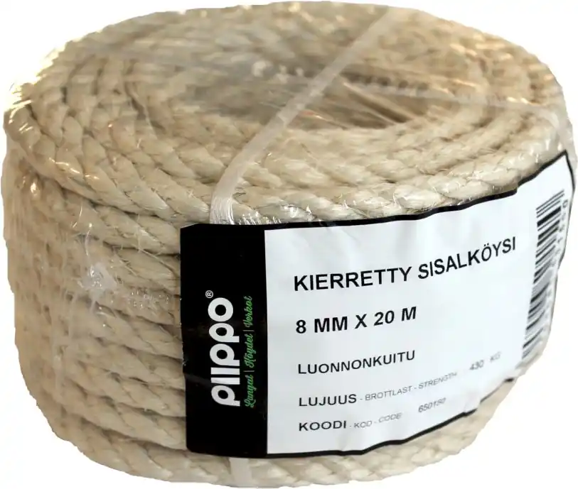 Suoraan Valmistajalta Sisalköysi Piippo kierretty minikieppi 8mm x 20m